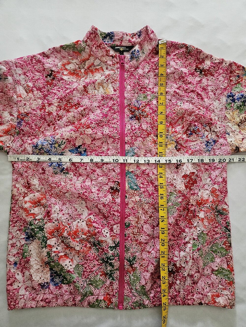 Johnny Was Bee Active Frame Eyelet Sport Zip Jacket Floral Pink Small - Picture 9 of 9